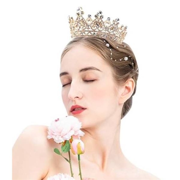 Yopay Gold Crowns, Full Round Diamond Crystal Bridal Wedding Crowns Tiaras Headband