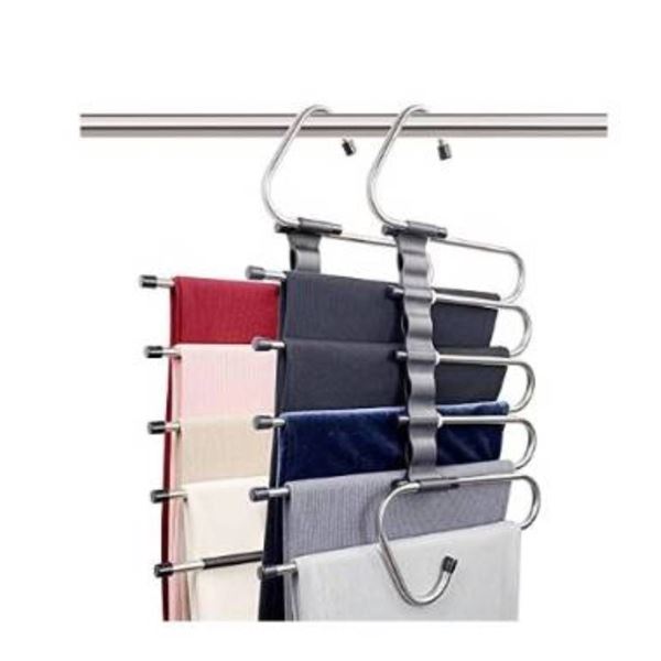 Magic Pants Hangers for Closet Organization, 2-Pack with 10 Metal Clips