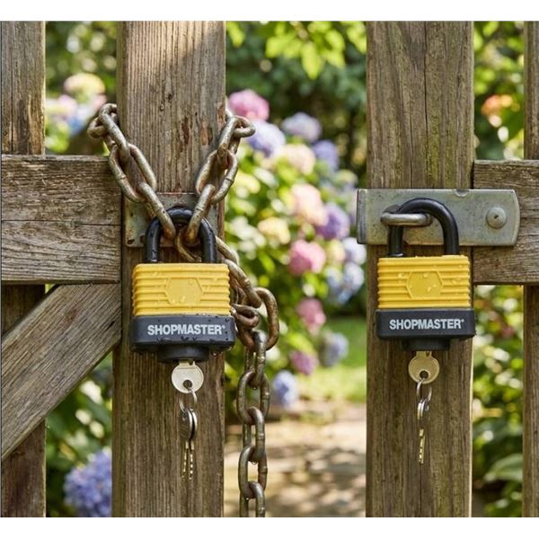 ShopMaster 1.5 Inch (40mm) Weather Resistant Laminated Steel Padlocks, Keyed Alike - 2 Pack