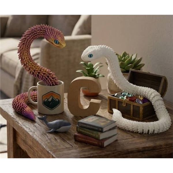 3D Printed Flexible Snake Models in Multicolor and White