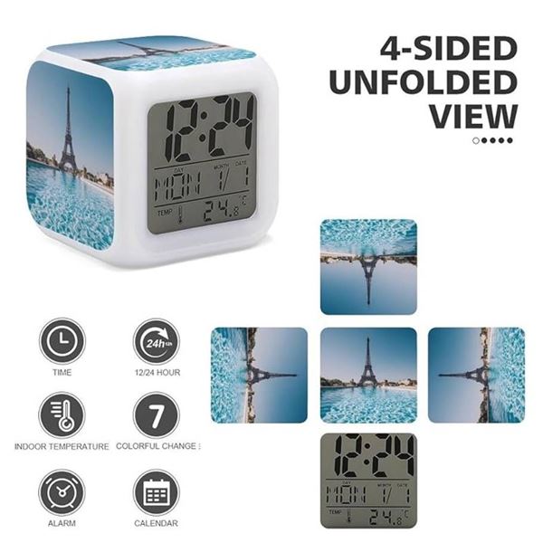 Eiffel Tower Paris France Digital Alarm Clock for Bedroom Home Office Bedside Clocks with 7 Color Ni