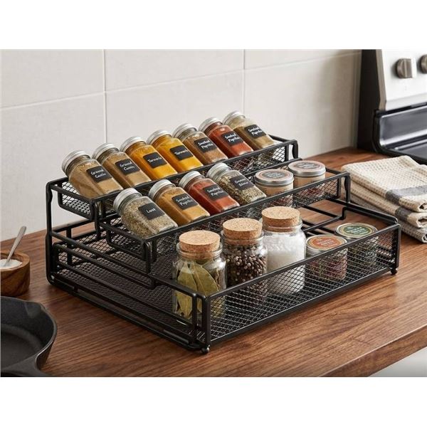 Two-Tier Metal Mesh Spice Rack Shelf Organizer