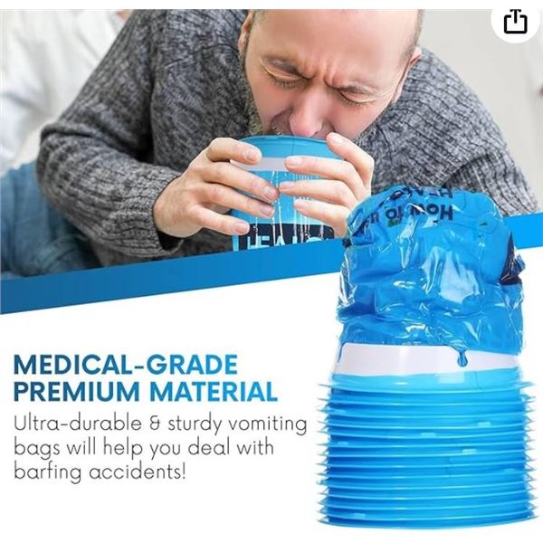 Healqu Hospital Vomit Bags - 60 Pack 1000ml Car Throw Up Bag - for Airsick Travel & Motion Sickness 