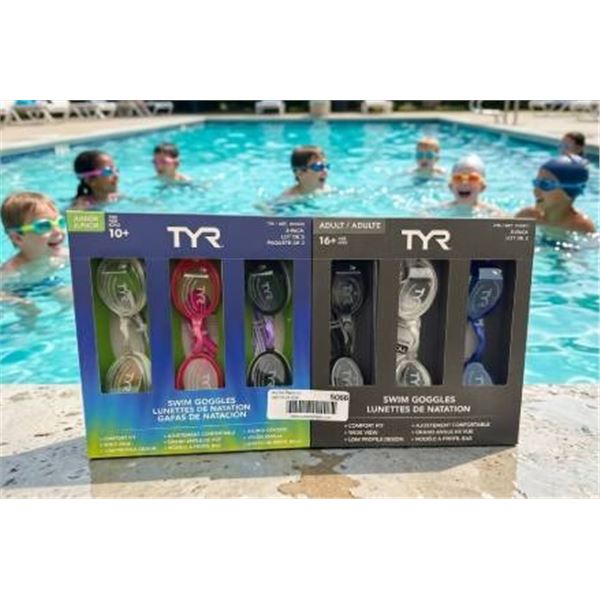 TYR Swim Goggles 6-Piece Set for Junior and Adult, Ages 10+ and 16+