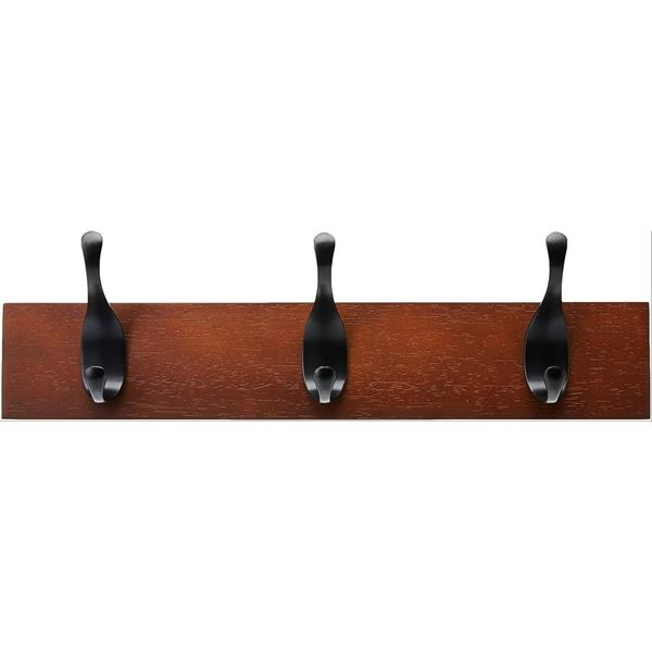 Amazon Basics Wall Mounted Coat Rack - 3 Hooks, Espresso Finish