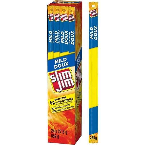 Slim Jim Mild Doux 659g Sausage Snack, 24 Sticks (27.5g Each)