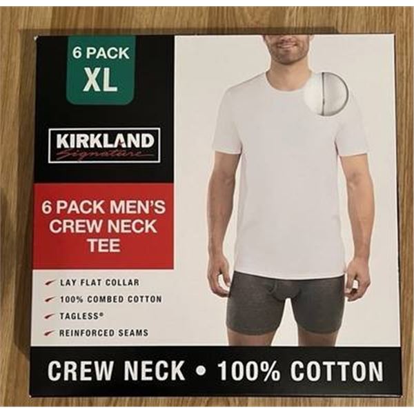 Kirkland Signature 6 Pack Men's Crew Neck T-Shirts, XL Size