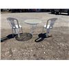 Image 5 : PATIO METAL BISTRO TABLE AND TWO PLASTIC PATIO CHAIRS