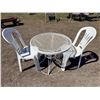 Image 7 : PATIO METAL BISTRO TABLE AND TWO PLASTIC PATIO CHAIRS