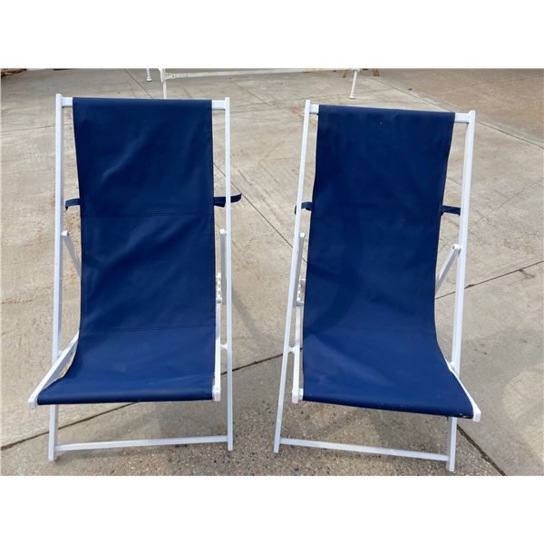NAVY BLUE SLING SEAT BEACH CHAIRS, LOT OF 2