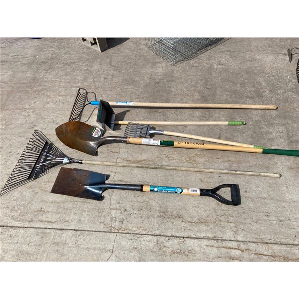 LAWN CARE LOT: RAKES, SHOVELS, AND DUSTPAN