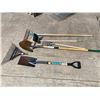 Image 1 : LAWN CARE LOT: RAKES, SHOVELS, AND DUSTPAN