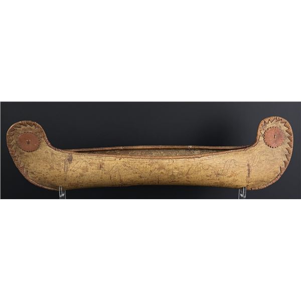 Ojibwe Indian Quilled Birch Bark Model Canoe