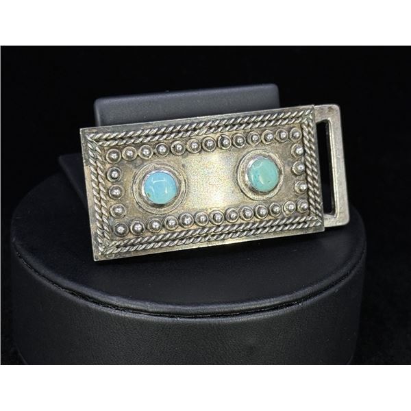 Mexico .900 Silver Turquoise Belt Buckle
