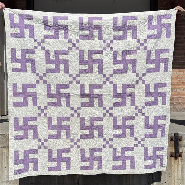 1920s Swastika Whirling Log Applique Quilt