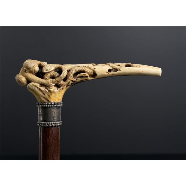 Japanese Monkey Fighting Snake Walking Stick Cane