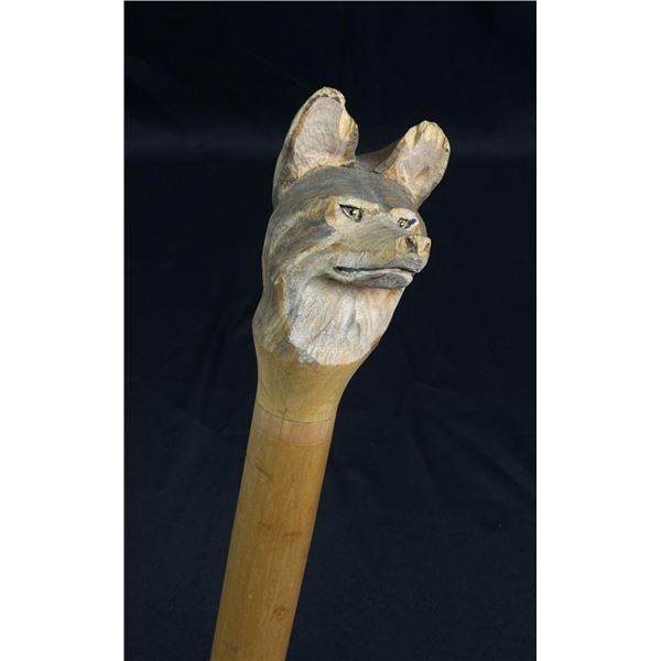 Folk Art Carved Dog Head Walking Stick Cane