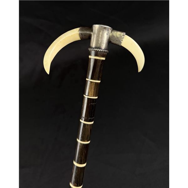 Folk Art Boar Tusk Walking Stick Cane