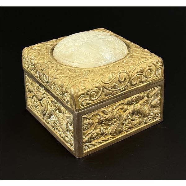 17th Century Chinese White Jade Brass Box
