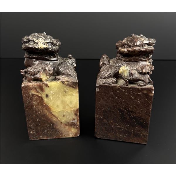 Chinese Soapstone Foo Dog Bookends