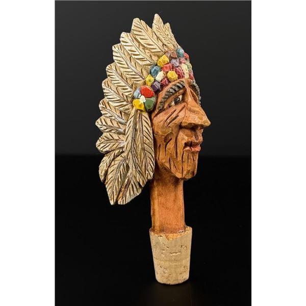 Warren Schlecht Carved Indian Chief Bottle Stopper