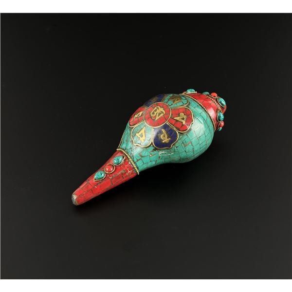 Tibetan Seashell Turquoise Buddhism Conch Trumpet