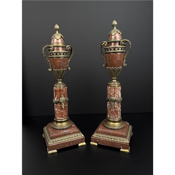 French Rouge Marble Bronze Cassolettes