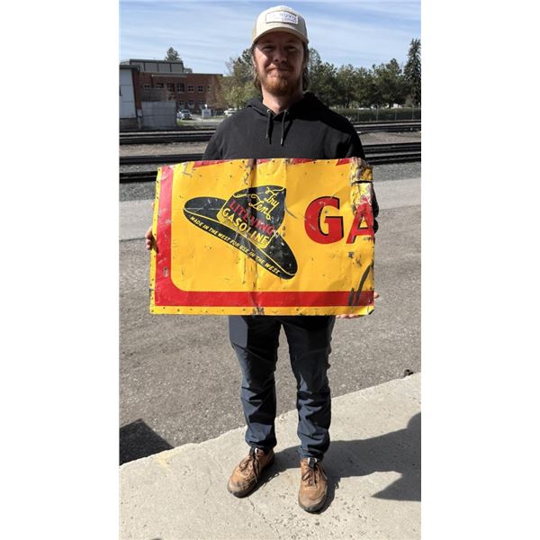 Litening Oil Gasoline Montana Cowboy Hat Sign
