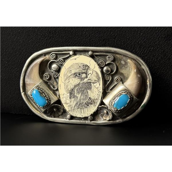 Navajo Indian Sterling Bear Claw Belt Buckle