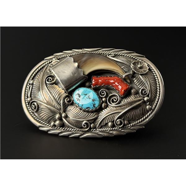 Navajo Indian Sterling Bear Claw Belt Buckle