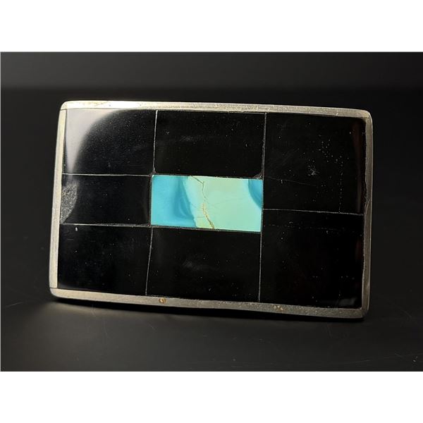 Navajo Sterling Silver Turquoise Jet Belt Buckle
