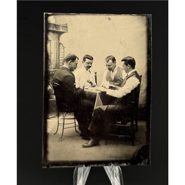 Gambling Men Playing Cards Tintype Photo