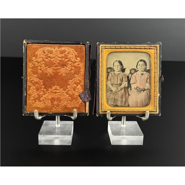 Twin Girls Colored Ruby Ambrotype Photo