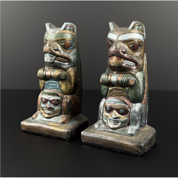 Barbara L Raku Pottery Totem Pole Bookends
