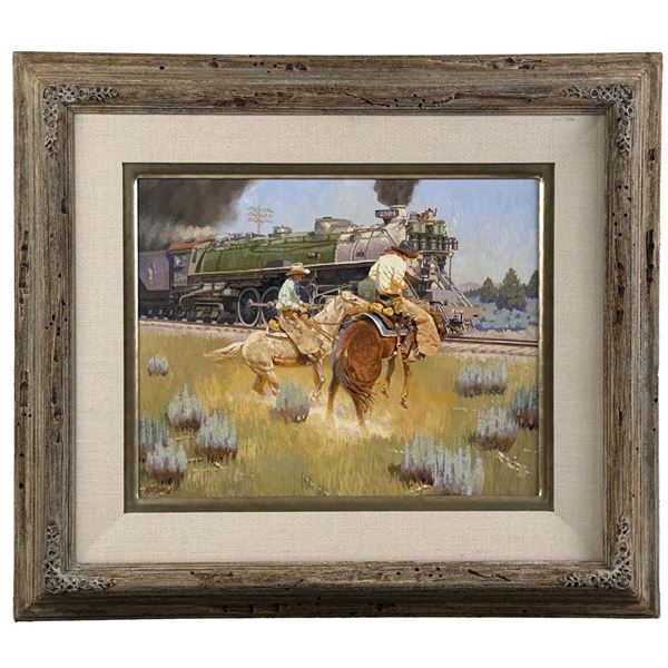 R E Pierce Grabbing Leather Painting