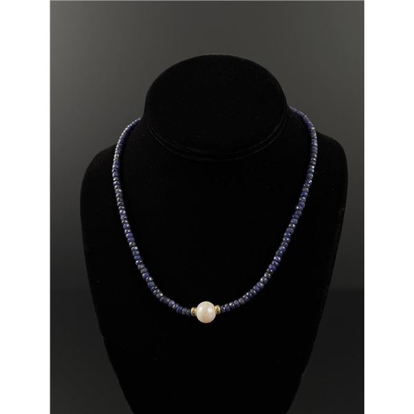 14K Gold Sapphire and Freshwater Pearl Necklace