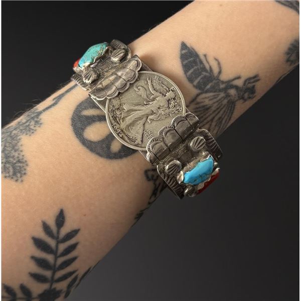 Navajo Sterling Turquoise Coral Bracelet