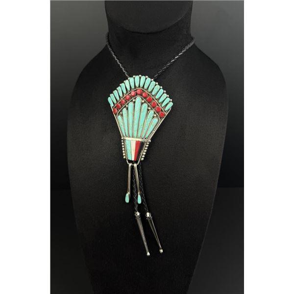 Zuni Petit Point Turquoise Sterling Bolo Tie
