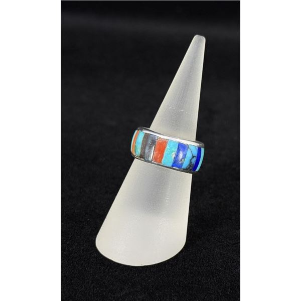 Charles Loloma Sterling Cobblestone Inlay Ring