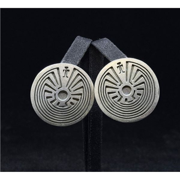 Hopi Sterling Silver Man in the Maze Earrings