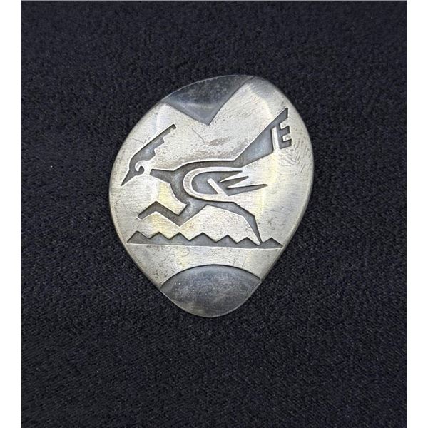 Hopi Sterling Silver Roadrunner Brooch