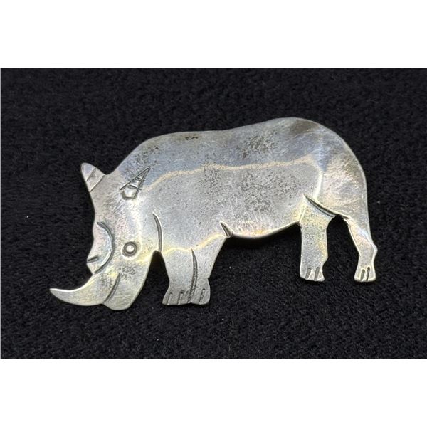 Sterling Silver Rhino Rhinoceros Brooch