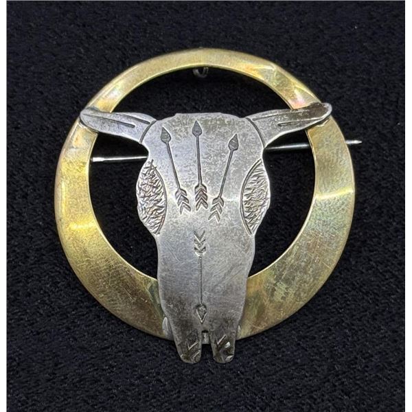 Ben F Chavez Navajo Sterling Steer Skull Brooch