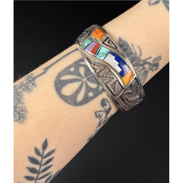 Calvin Begay Navajo Sterling Inlay Bracelet
