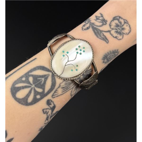 Zuni Sterling Mother of Pearl Inlay Bracelet