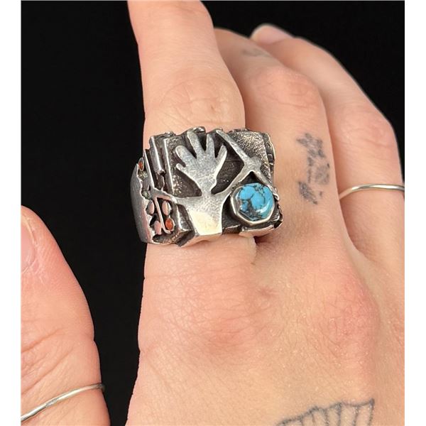 Danny Romero Navajo Sterling Turquoise Coral Ring