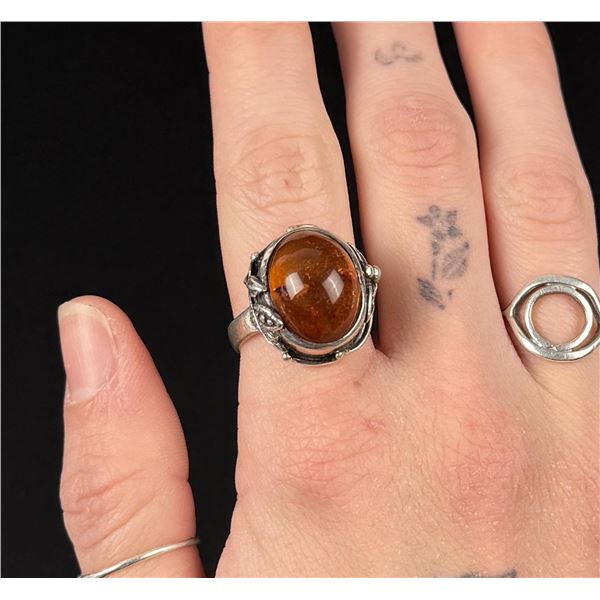 Signed Sterling Silver Baltic Amber Ring