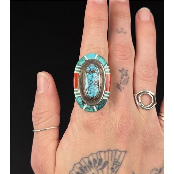 Richard Begay Navajo Sterling Turquoise Coral Ring