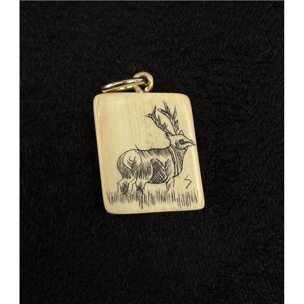 Alaskan Inuit Scrimshaw Elk Pendant