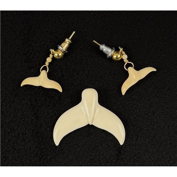 Alaskan Inuit Eskimo Ivory Whale Tale Earrings